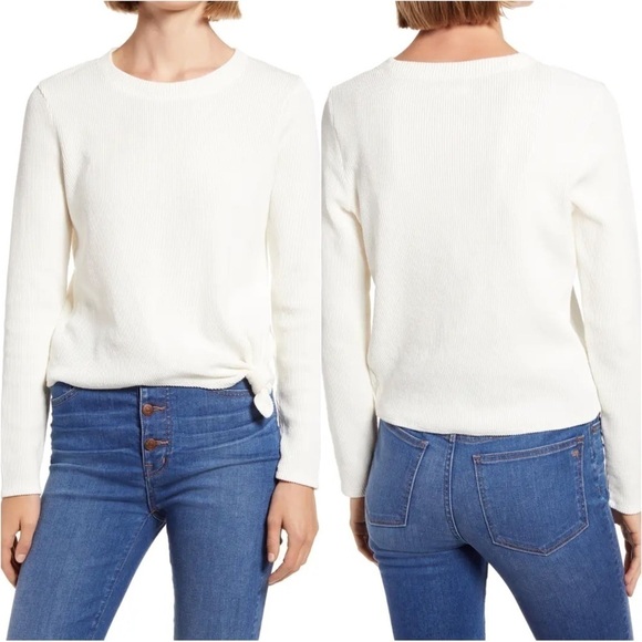Madewell Top Elwood Knot Front Long Sleeve Jacquard Ivory Cream XXL NWOT - Picture 1 of 12